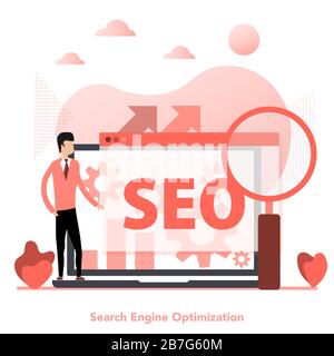 Vector flat red square banner of SEO Stock Vector