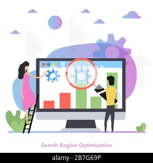 Vector flat colored square banner of SEO Stock Vector