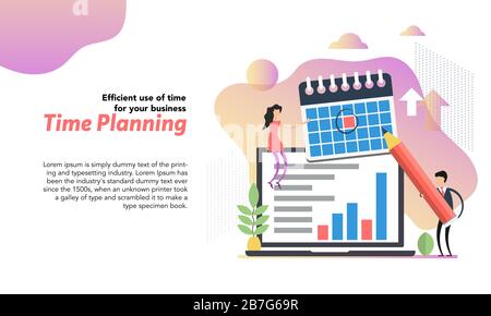 Web header template of time planning in flat Stock Vector