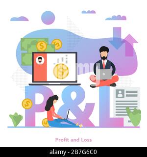 Vector flat horizontal banner of profit and loss Stock Vector