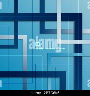 Abstract blue gradient geometric square overlapping layer background. Vector illustration Stock Vector