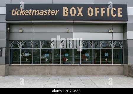 Detailed view of Banc of California Stadium empty box office located at 3939 S Figueroa St, Los Angeles, CA 90037 on Sunday, Mar. 15, 2020. (Jevone Moore/Image of Sport) (Photo by IOS/Espa-Images) Stock Photo