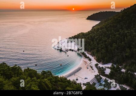 Sunrise in Greece Thassos Island at Marble Beach Porto Vathy Stock Photo