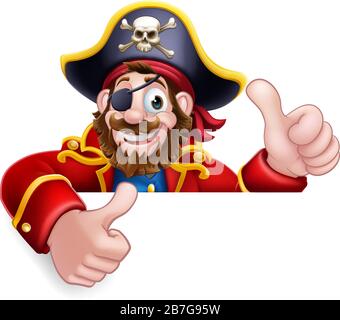 Pirate Captain Cartoon Peeking Background Sign Stock Vector