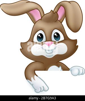 Easter Bunny Rabbit Cartoon Sign Stock Vector
