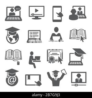 Online education icons set on white background Stock Vector