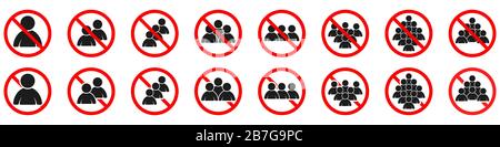 Ban of Crowd of people or group of people. Prohibited to get together. Prohibited sign of Crowd of people. Set of vector signs. Stock Vector