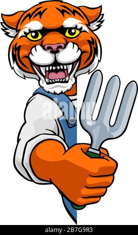 Tiger Gardener Gardening Animal Mascot Stock Vector