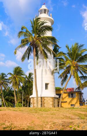 South Asia Sri Lanka Fort Galle colonial town centre old ancient harbour port white lighthouse built 1939 87 ft 26 m high Point Utrecht Bastion Stock Photo