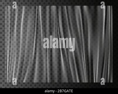 Plastic wrap isolated on a transparent background. White realistic stretched polyethylene packaging Stock Vector