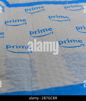 Closeup of Amazon Prime package Stock Photo