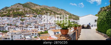 Panoramic view to the white washed village of Mijas Pueblo. Costa del Sol, Andalusia, Spain Stock Photo
