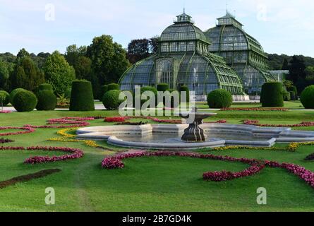 Palmenhaus pavilion,  greenhouse in the gardens of Schonbrunn palace, Vienna, Austria Stock Photo