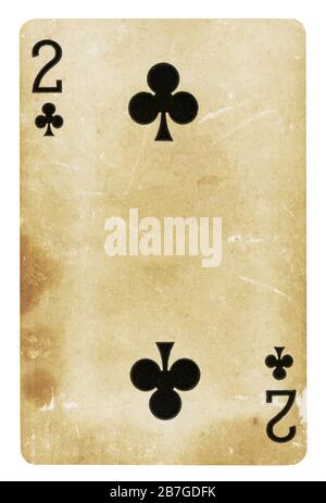 Two of Clubs Vintage playing card - isolated on white (clipping path included) Stock Photo