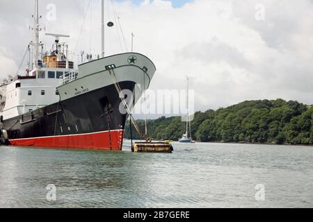 'Windsor Castle', ex-'Fingal', a former Northern Lighthouse Board tender, laid up on the River Fal, Cornwall, England, UK, 2008 Stock Photo