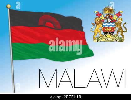 Malawi official national flag and coat of arms, african country, vector illustration Stock Vector