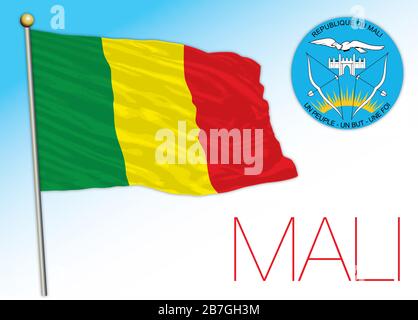 Mali official national flag and coat of arms, african country, vector illustration Stock Vector