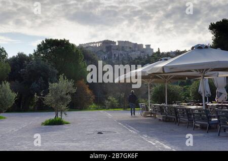 ATHENS, GREECE - 03 Mar 2020 - The Parthenon as viewed from Thissio in central Athens Greece Stock Photo