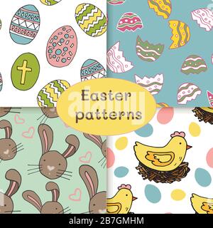 Set of easter patterns, diffrent backgrounds, colorful, various. Stock Vector