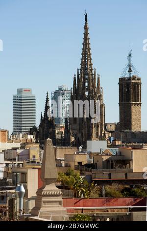 Gothic cathedral - Catedral de la Santa Creu i Santa Eulàlia. Barcelona, Catalonia. Spain Stock Photo
