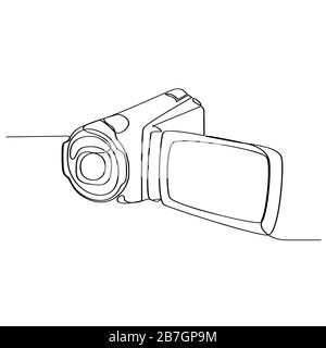 Video camera icon drawn in one continuous line isolated on white background. Stock vector illustration Stock Vector