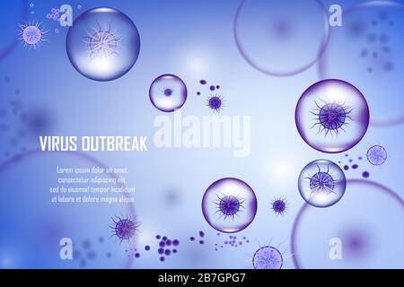 Abstract vector background with Bacteria and viruses cell. Biology medical science ad concept banner design. Virus cell medical molecule illustration Stock Vector