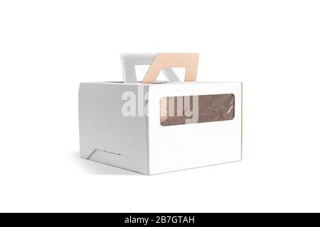 Blank white cardboard carry box with window and handle mockup Stock Photo