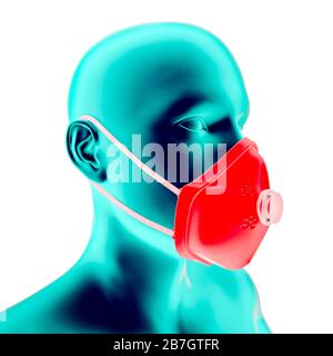 Man with protective mask, Covid-19, coronavirus, personal protection. Human anatomy. How to protect yourself from viruses. Protection devices. Stock Photo