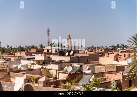 The view over rooftops in Marrakesh from El Badii Palace, Morocco Stock Photo
