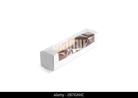 Blank white wide box with plastic window mock up Stock Photo