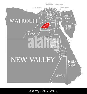Fayoum red highlighted in map of Egypt Stock Photo