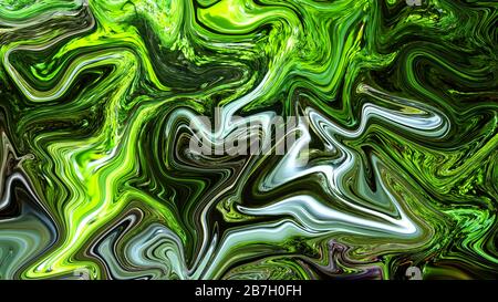 Abstract Green Psychedelic Liquefied Background. Fluid Green Texture in Digital Art Stock Photo