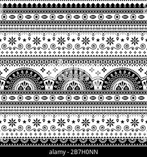 Pakistani or Indian vector seamless design inspired by truck art, vibrant pattern with geometric shapes and flowers Stock Vector