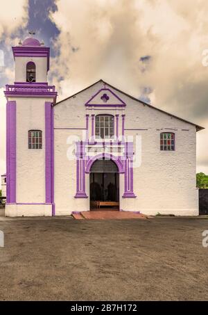 View of Black Christ Church,Translation of the inscription above the doors, Live Jesus Nazareno, or the Iglesia de San Felipe in Portobelo, Panama, Stock Photo