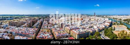 Sevilla city. Beautiful Aerial Panorama Shot. Centre and its landmarks,, Spain, Seville Stock Photo