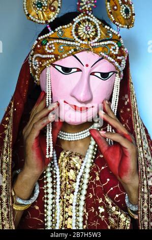 Seraikela Chhau dancer playing the role of the hindu goddess Radha ( India) Stock Photo