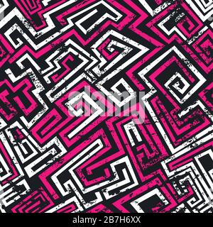 abstract pink maze seamless pattern with grunge effect Stock Vector