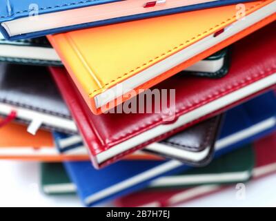 Close-up leather book binding planner book block Stock Photo