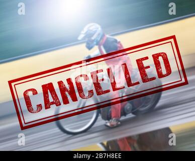 Cancelled motorcycle race to avoid Coronavirus outbreaks, COVID-19 concept. Stock Photo