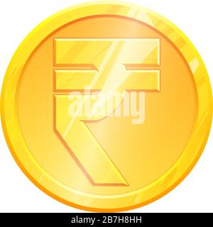 Golden rupee coin INR symbol on white background. Finance investment concept. Exchange Indian currency Money banking illustration. Business income earnings. Financial sign stock vector. Stock Vector