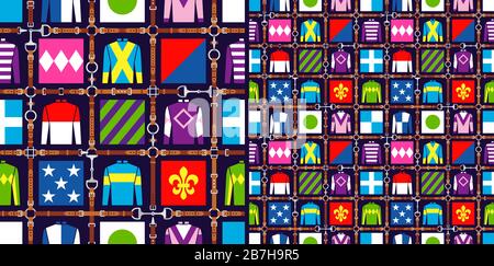 Seamless pattern jockey uniform. Traditional design. Silk. Harness, bridle, harness, belt Horse racing fashion Vector illustration Stock Vector