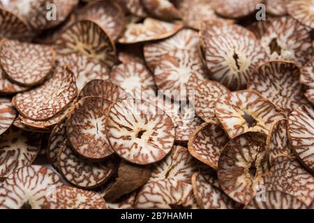 Betel nut chips in a bowl also known as slices of supari in india, used in Paan masala Stock Photo