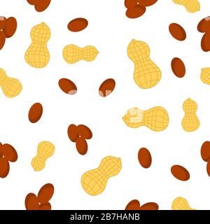 Tasty Peanut Seamless Pattern Isolated on White Background. Nut Seeds Stock Vector
