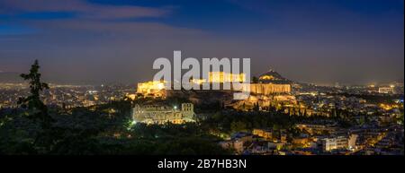 Parthenon Temple and Amphiteater are ancient architecture at the Acropolis, Athens, Greece Stock Photo