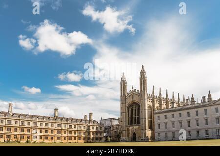 Cambridge, Cambridgeshire / England, United Kingdom -  King's college Cambridge University building surrounded by clouds Stock Photo