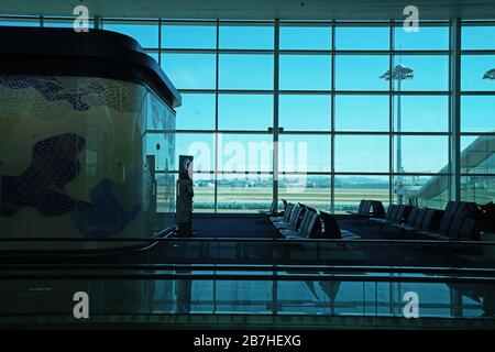 View of Incheon international airport runway and terminal from inside the gate Stock Photo