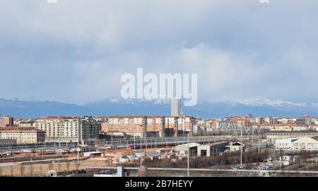 TURIN, ITALY - CIRCA FEBRUARY 2020: Aerial view of the city Stock Photo