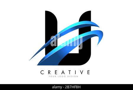 U etter logo with blue gradient swash design vector illustration. Stock Vector