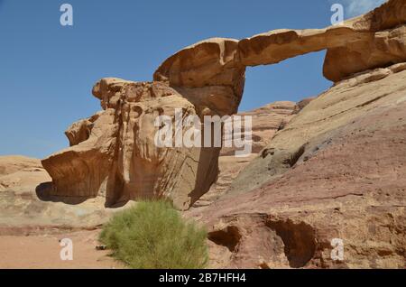 Natural rock bridge in Wadi Rum