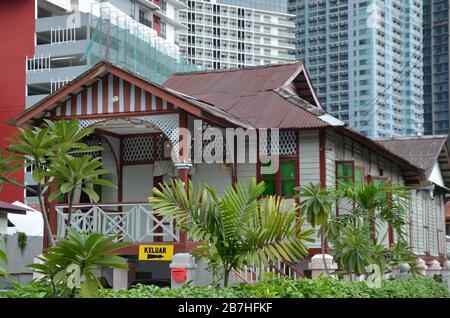 Traditional wooden house in kampung baru kuala lumpur Stock Photo